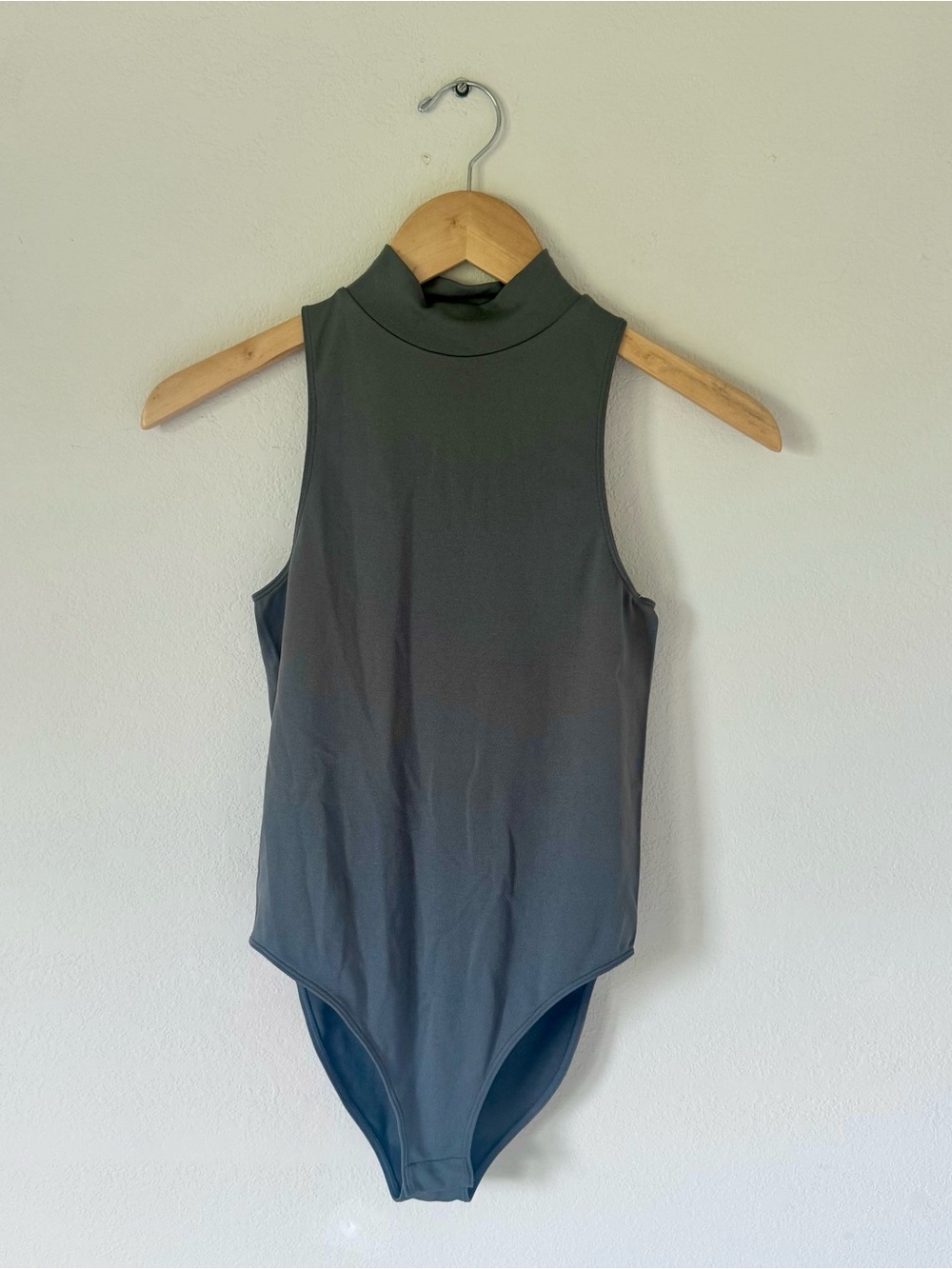Chic Gray Mock Neck Bodysuit with Clasp NWT